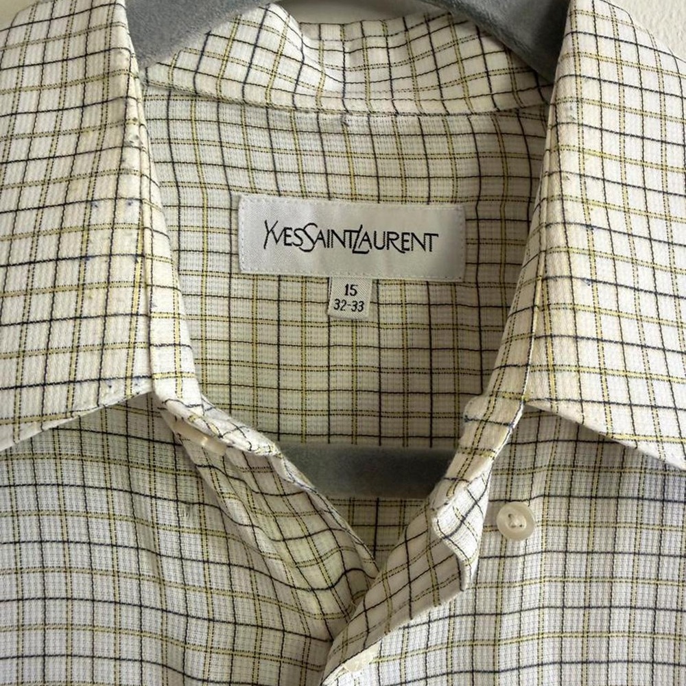Vintage Yves Saint Laurent YSL Cotton Check Button Up Shirt Men's S